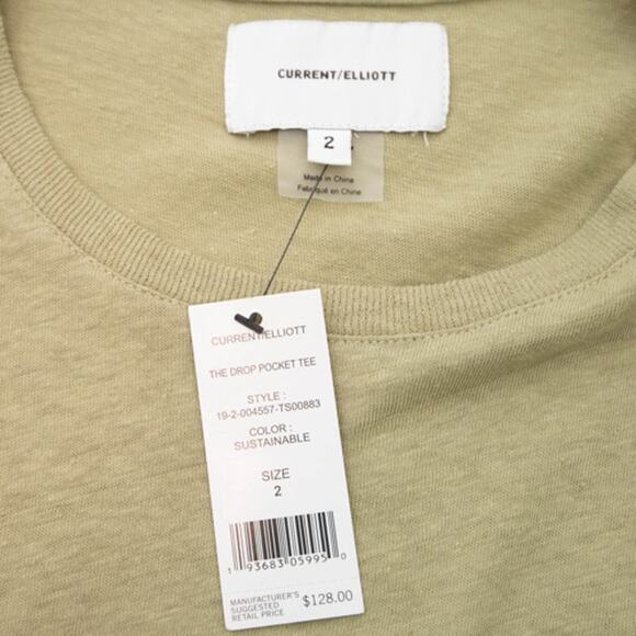 Current/Elliott Green Linen Blend The Drop Pocket T-Shirt Size Medium - Picture 5 of 7
